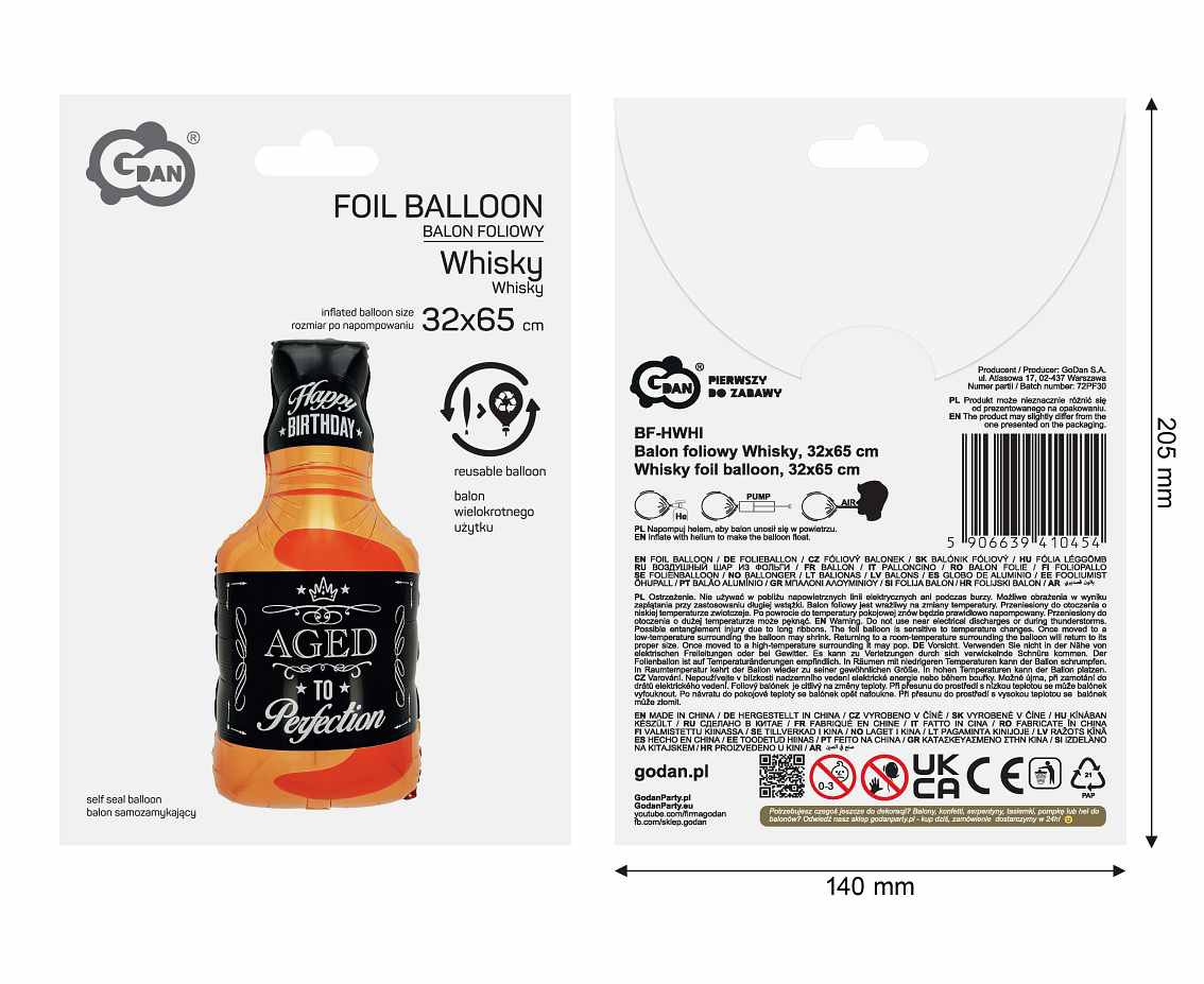 Whisky foil balloon, 32x65 cm EOL